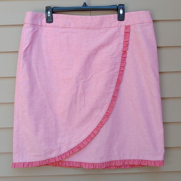 J. Crew Plus Oxford Red Skirt H4868 Nantucket Ruffle Trim Wrap 100% Cotton - Picture 3 of 12